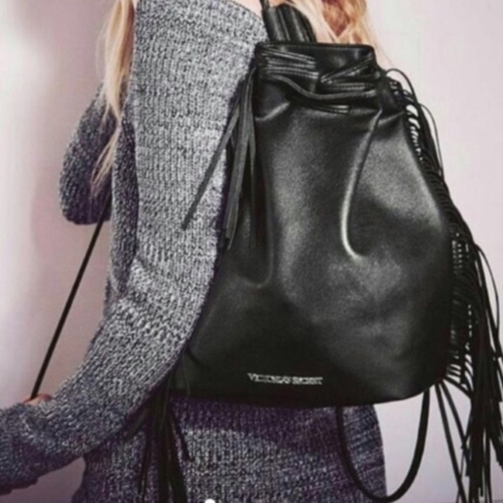 NWT Victoria’s Secret faux leather fringe backpack drawstring bag